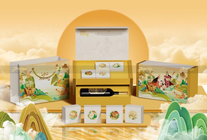 Hộp giấy 2 tầng đựng bánh trung thu Lạc Hồng truyền thống