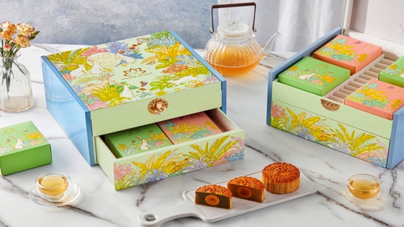 Hộp giấy 2 tầng đựng bánh trung thu khách sạn