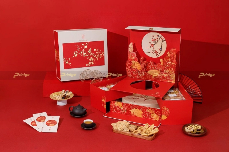 Hộp giấy 2 tầng đựng quà tết thương hiệu Lee A Cake