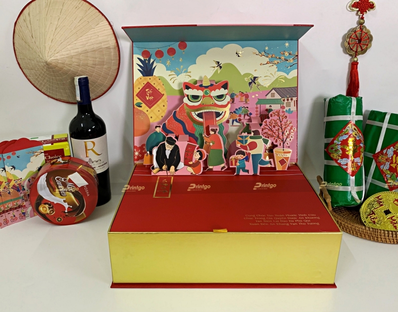 Hộp quà Tết popup 3D Phiên Chợ Tết 
