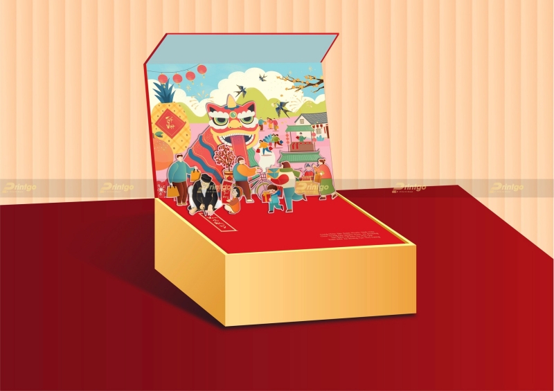 Hộp popup 3D Phiên Chợ Tết cao cấp 